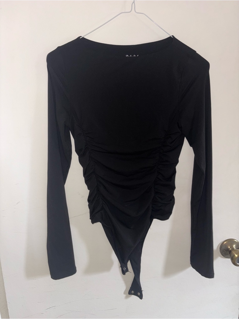 Ruched Front Long-Sleeve Women’s Bodysuit- Black